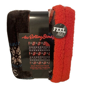 The Rolling Stones Holiday Sweater Sherpa Lined THROW BLANKET 50in x 60 in NEW